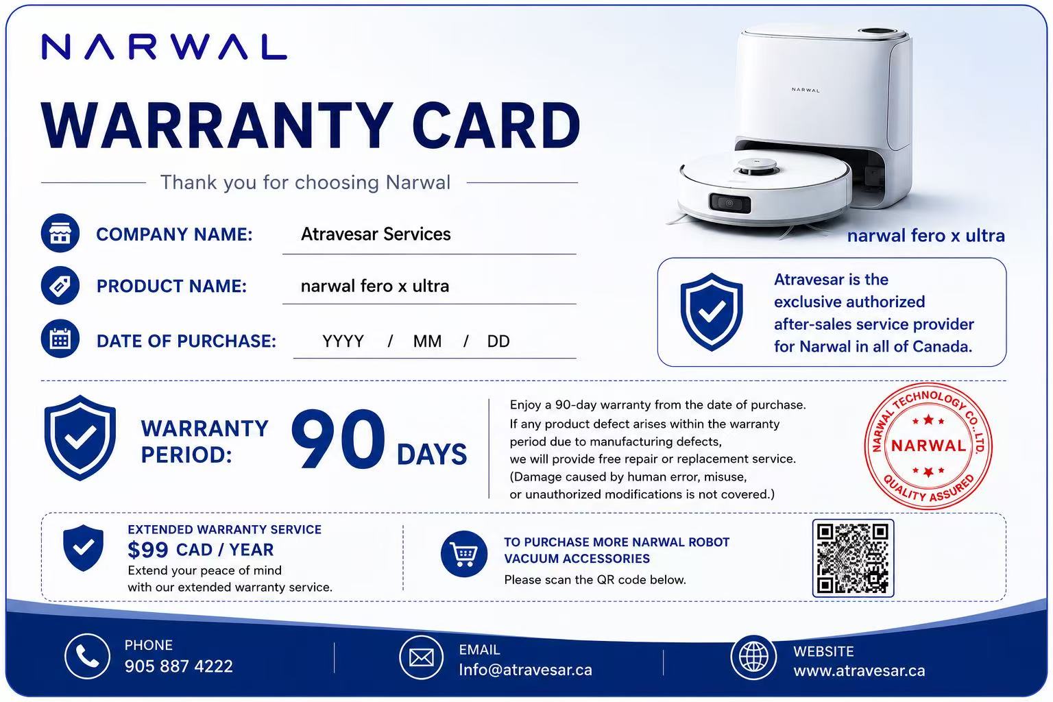 Example Narwal warranty card